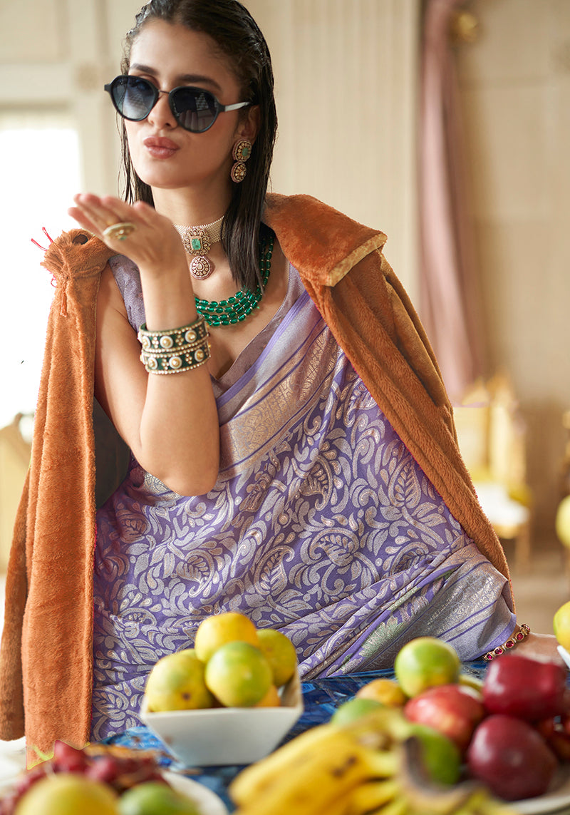 Lavender Georgette Saree with Fancy Foil Print Work