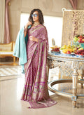 Magenta georgette saree featuring intricate fancy foil print work and a classic drape.