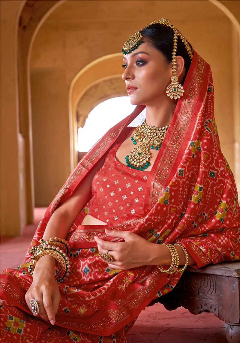 Red Silk Patola Design Saree for Festive Occasions