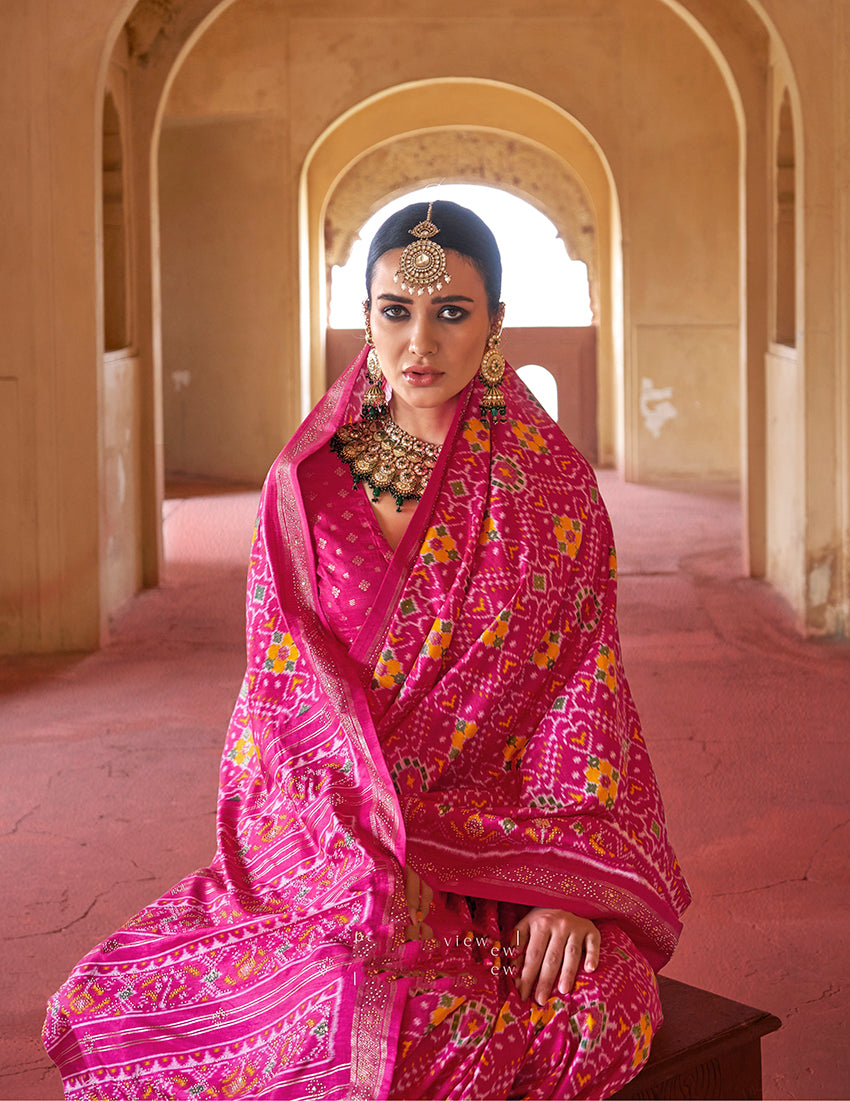 Rani Pink Silk Patola Saree for Traditional Festive Wear