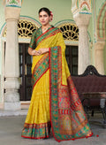 Mustard yellow Lucknowi viscose georgette saree with foil print detail