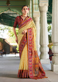 Pastel yellow Lucknowi style viscose georgette saree with foil print