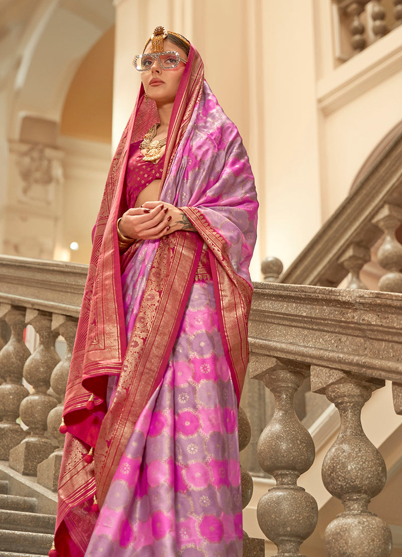 Multi Color Satin Woven Print Saree for Elegant Occasions
