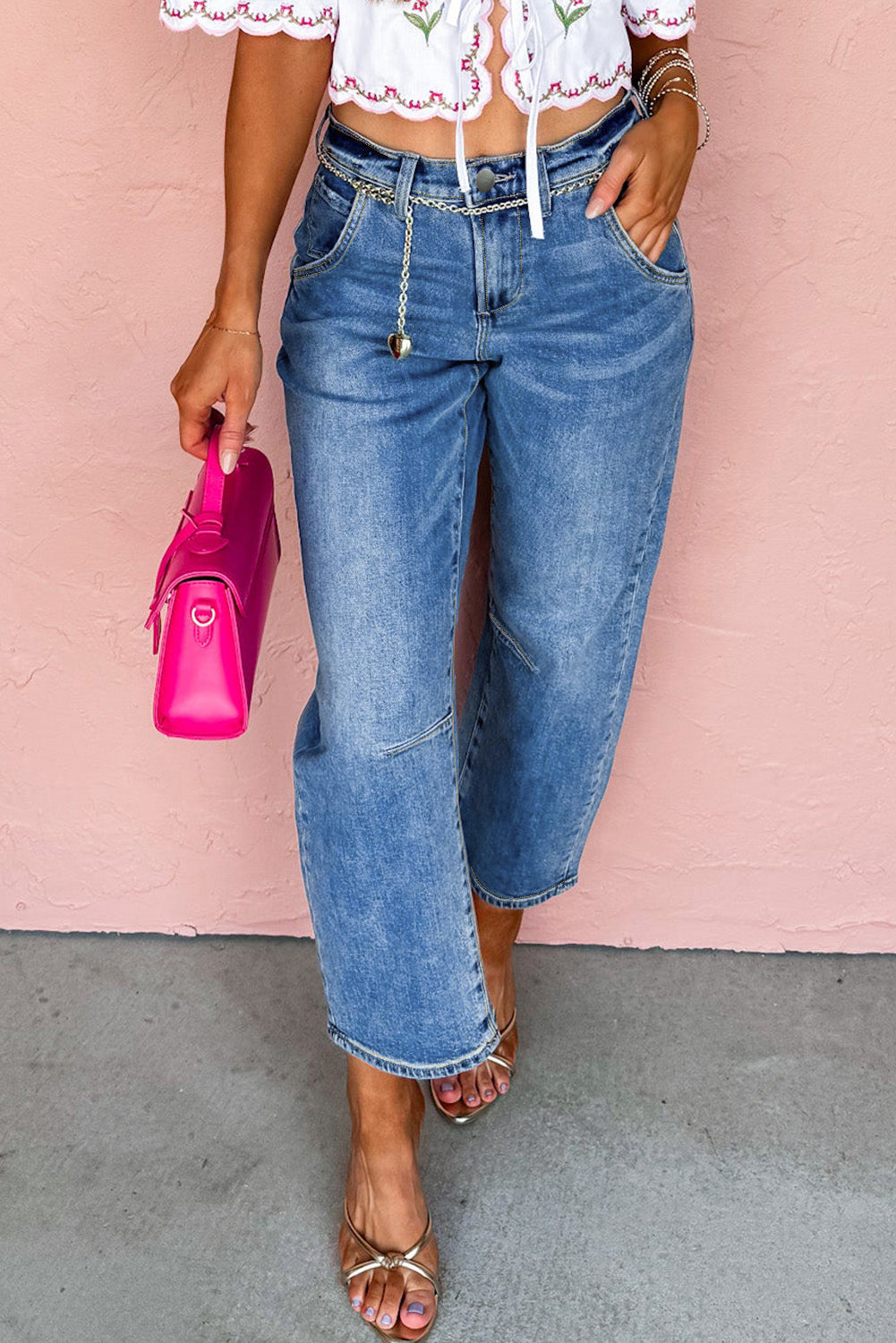 Dusk Blue High Waist Straight Leg Ankle Cropped Jeans
