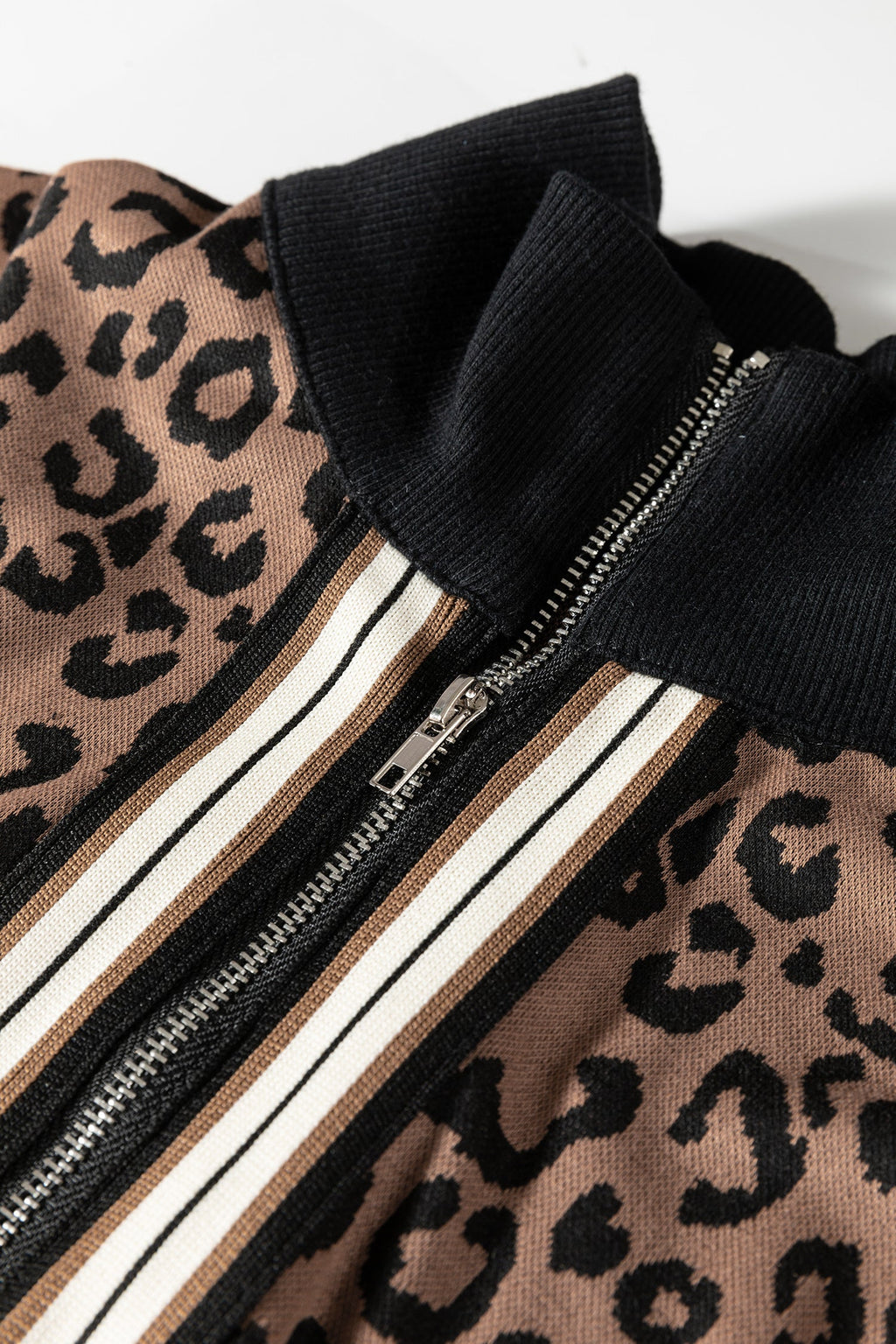 Leopard Print Quarter Zip Top & Mini Skirt Set