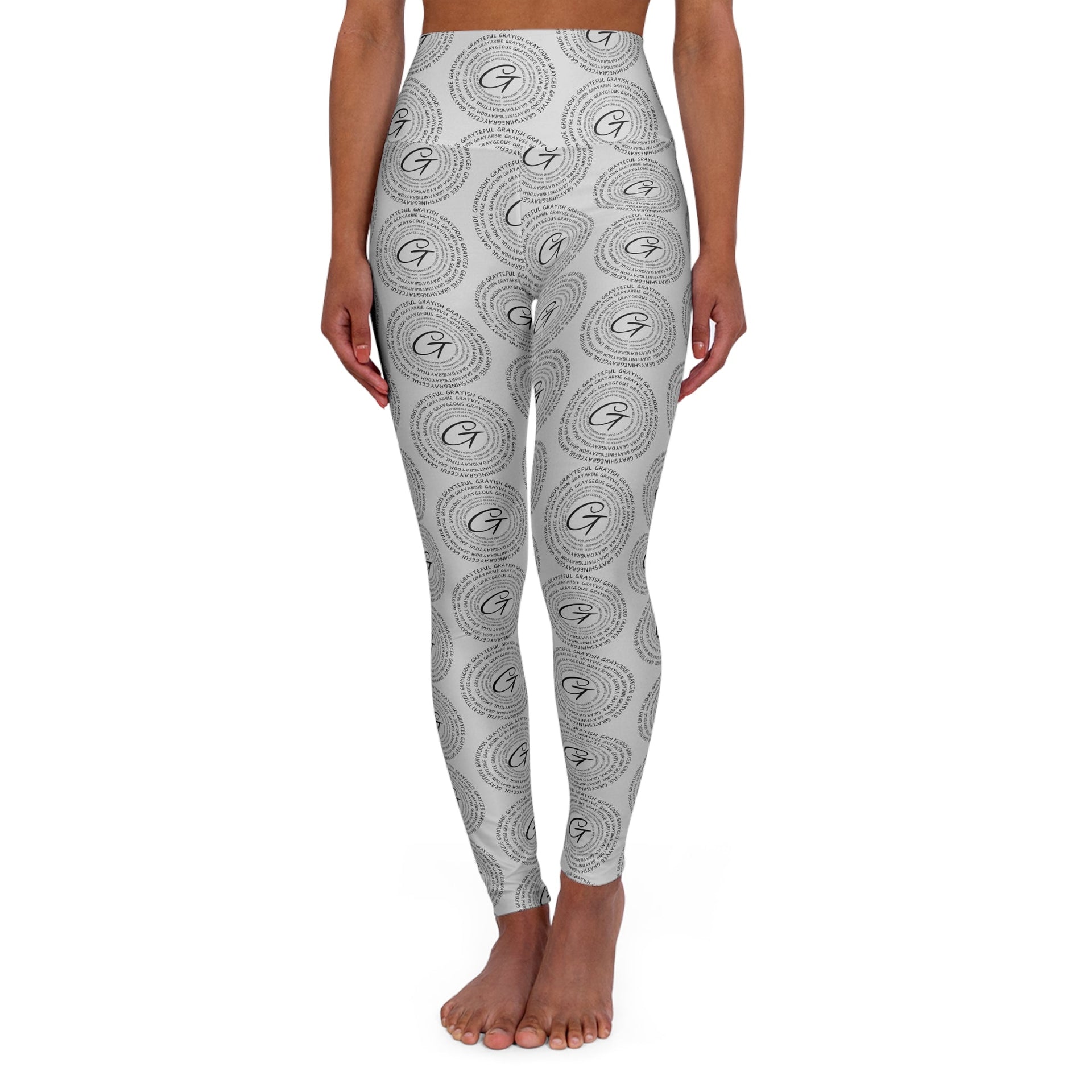 High Waisted Yoga Leggings in Grey and Black Geometric Print