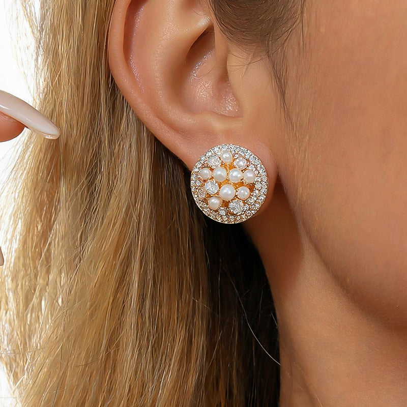 Women French Retro Cubic Zirconia Pearl Stud Earrings,Niche Design Delicate Versatile Fashion Dangle Earrings For Daily Party Occasion Jewelry