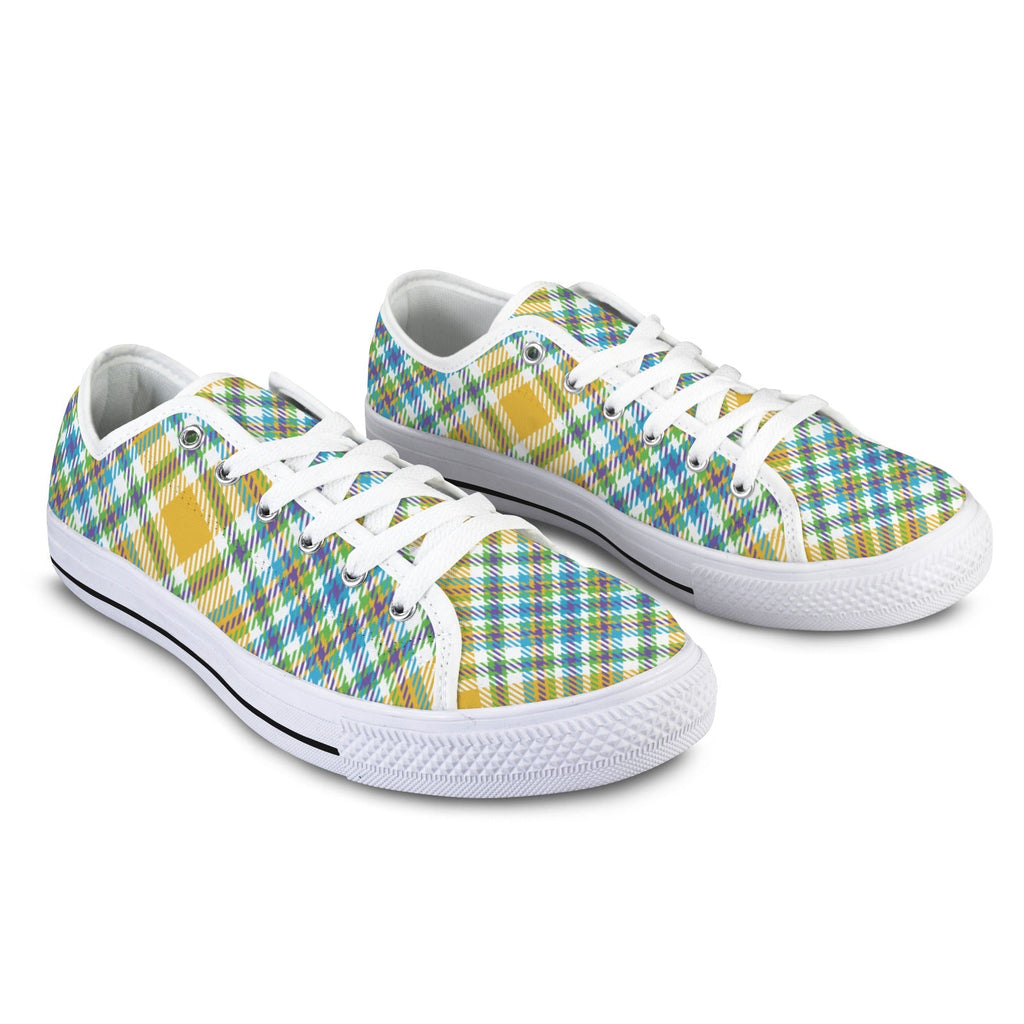 Yellow Plaid Canvas Low Top Sneakers for Women Stylish Casual Wear - Image 5