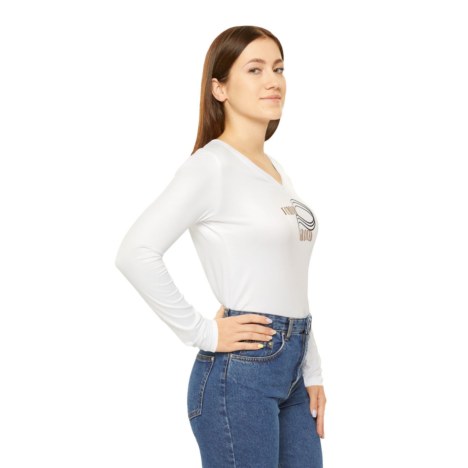 Women's Long Sleeve V-Neck Graphic Shirt - Fitted Casual Cotton Tee