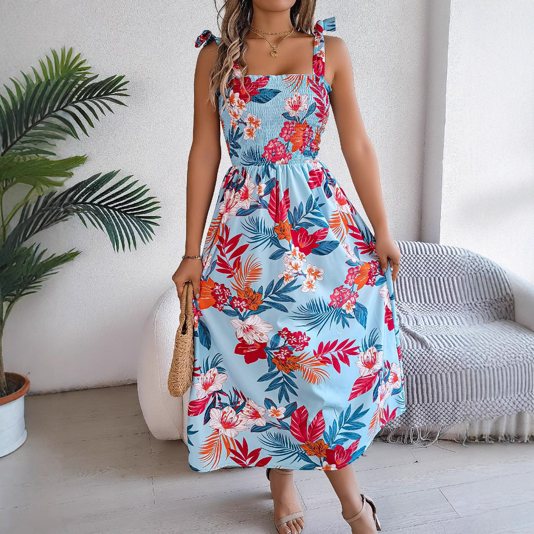 Women's Floral Suspender Corset Dress High-Waisted Summer Maxi