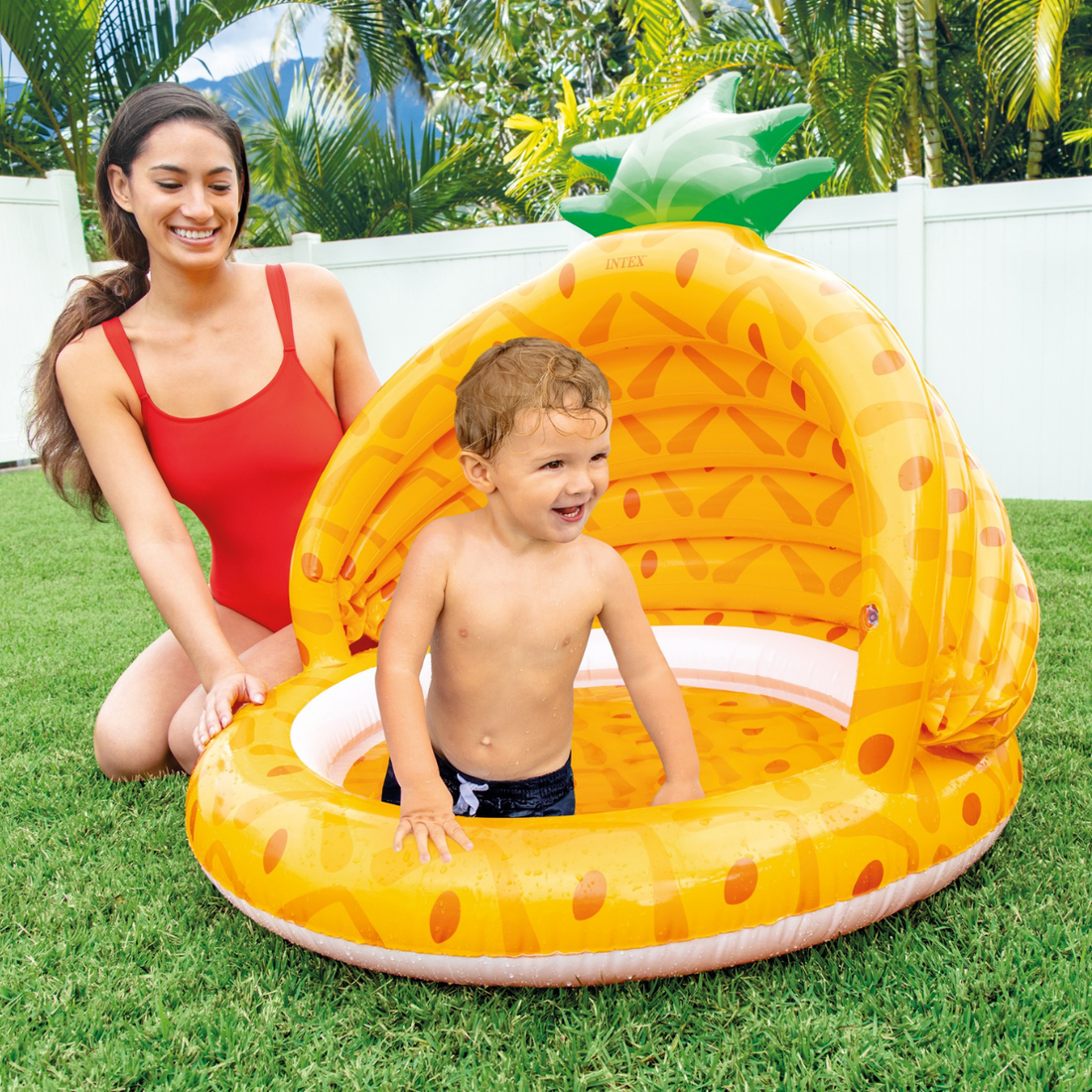 Pineapple Inflatable Baby Pool with Sunshade for Toddlers - Image 2