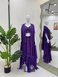 Violet satin silk western dhoti set with thread sequence work and matching shrug