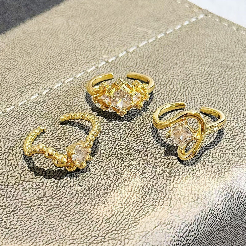 Geometric Zircon Adjustable Ring for Women Retro Minimalist Gold