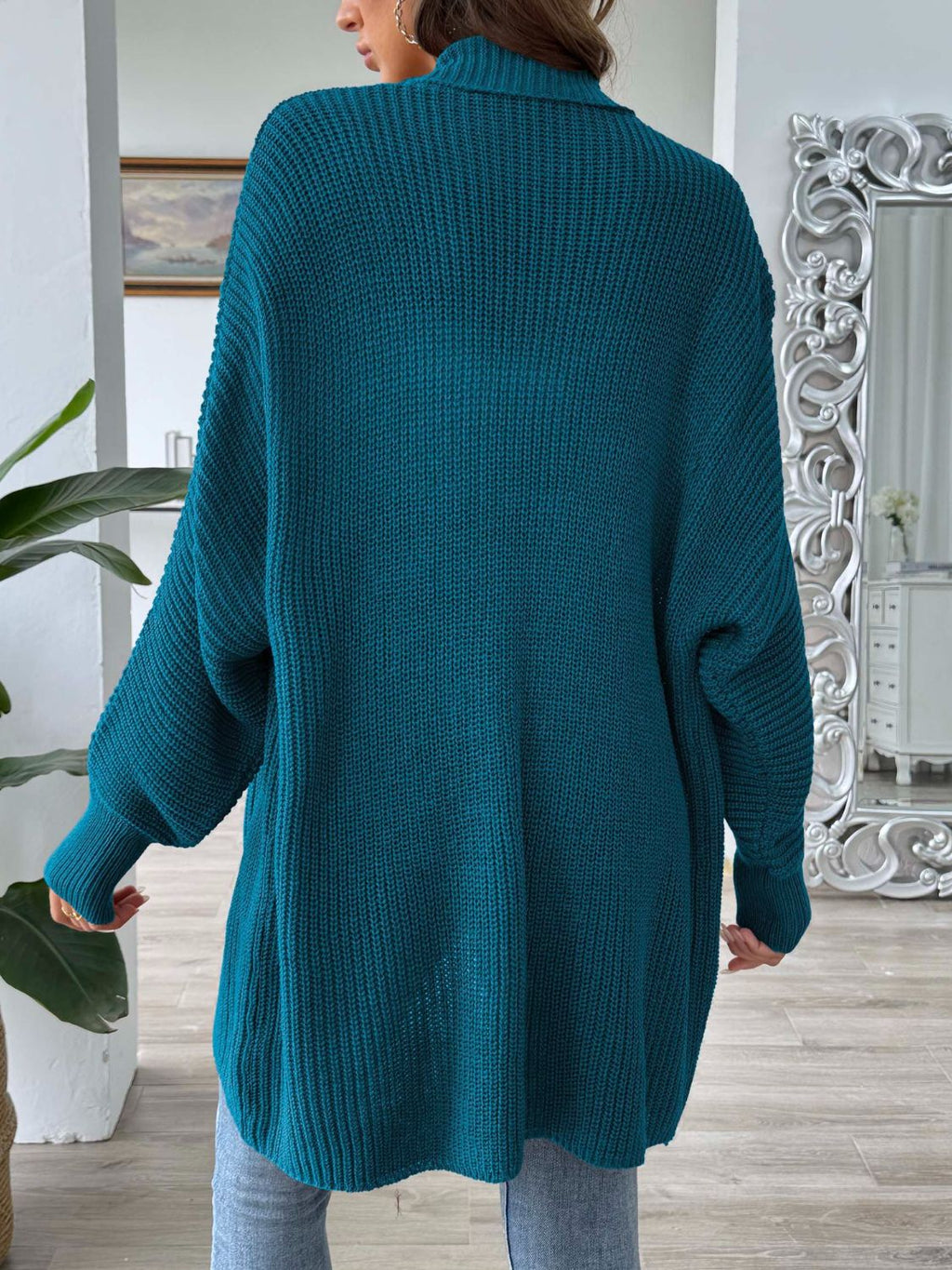 Women's Long Sleeve Open Front Ribbed Knit Cardigan in Rust - Image 14