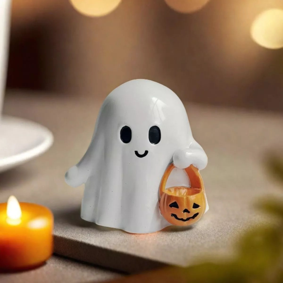 Halloween Ghost Ornament with Pumpkin Basket