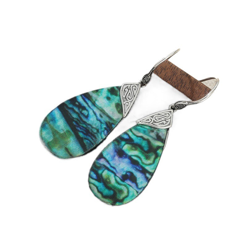 Vintage Iridescent Shell Teardrop Earrings Silver Tone Brass Women Boho Vacation Statement Fashion Jewelry Elegant