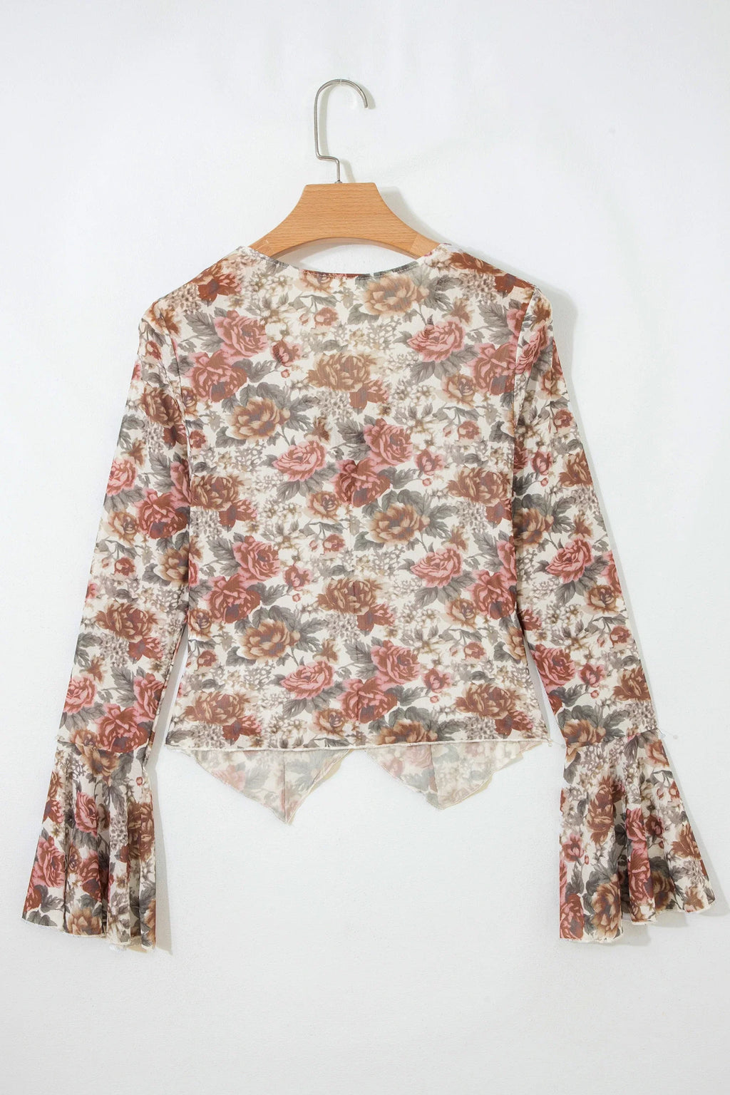 Women's Floral Tie V-Neck Bell Sleeve Blouse