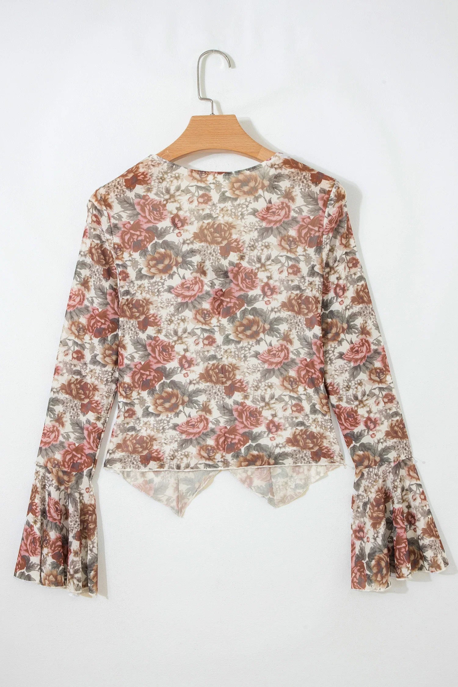 Women's Floral Tie V-Neck Bell Sleeve Blouse