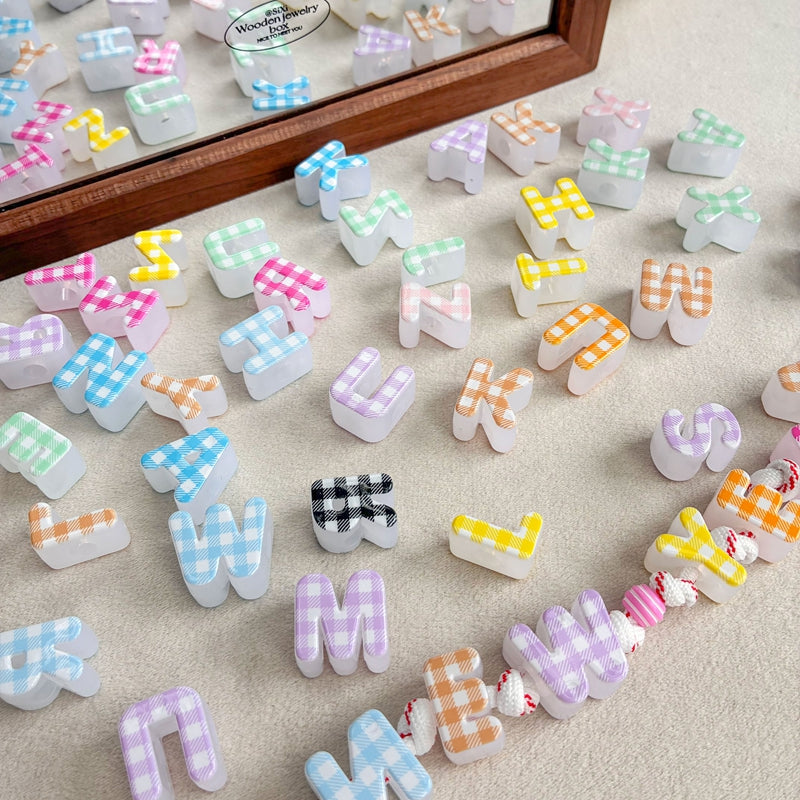 Heckered Letter Acrylic Beads, Big Hole Alphabet Spacers For DIY Kids Learning Toys, Name Necklaces, Personalized Craft & Jewelry Making.