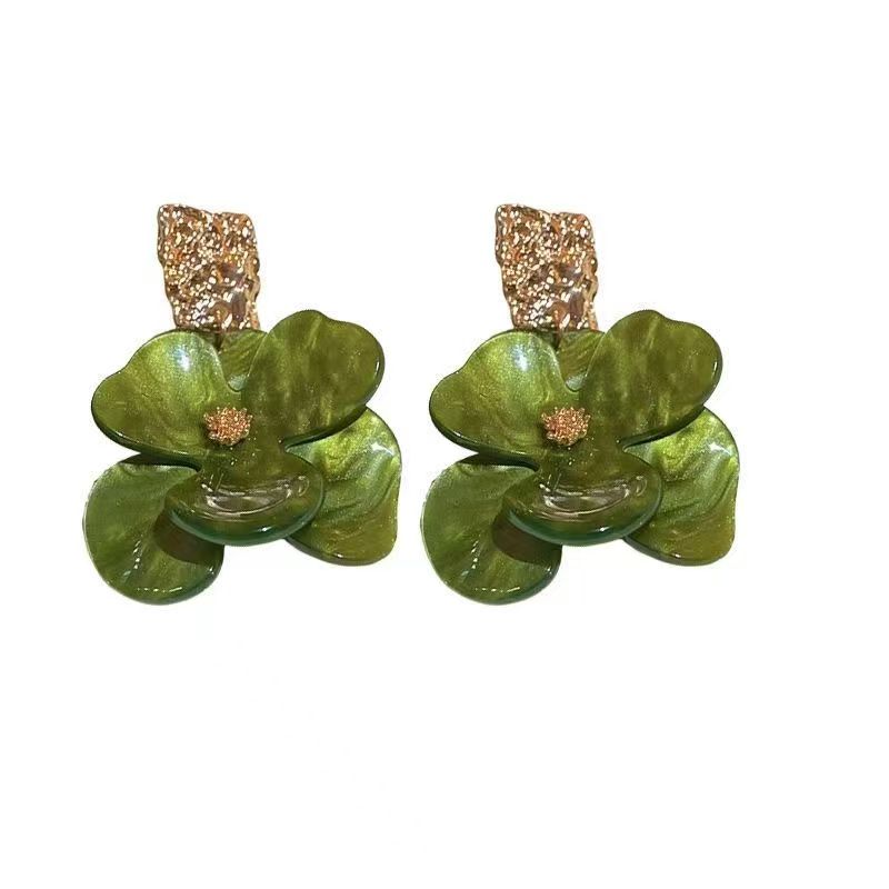 925 Silver Needle Acrylic Flower Earrings, Forest Retro French Style