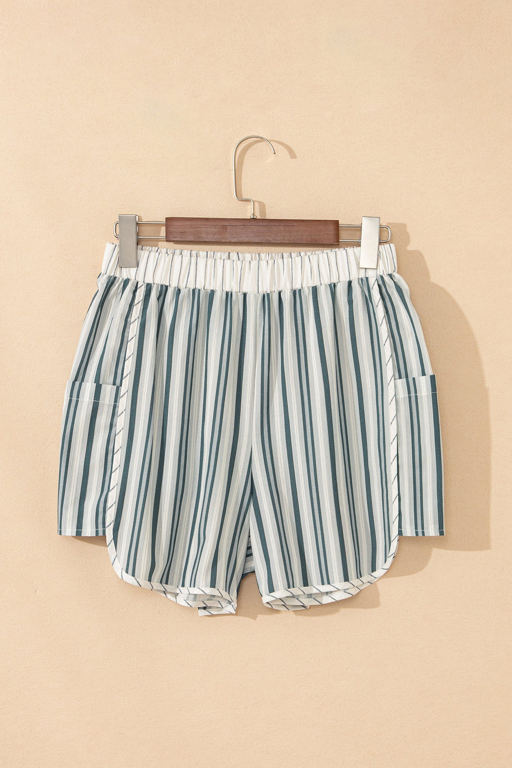 Striped Linen Cargo Shorts | Elastic Waist Women's Casual