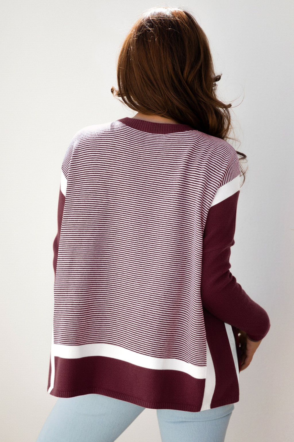 Stripe Colorblock Patchwork Dolman Sleeve Sweater