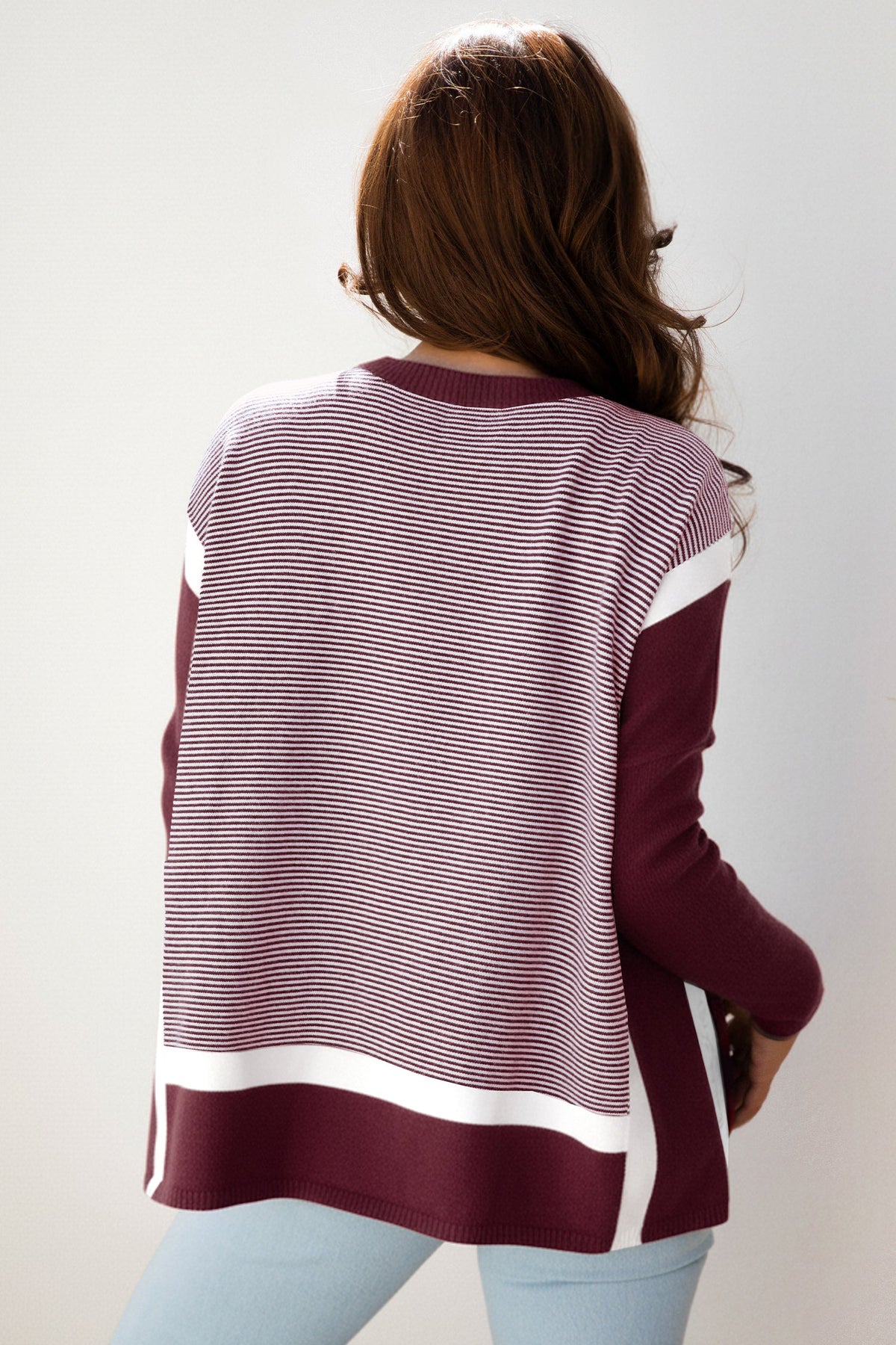 Stripe Colorblock Patchwork Dolman Sleeve Sweater