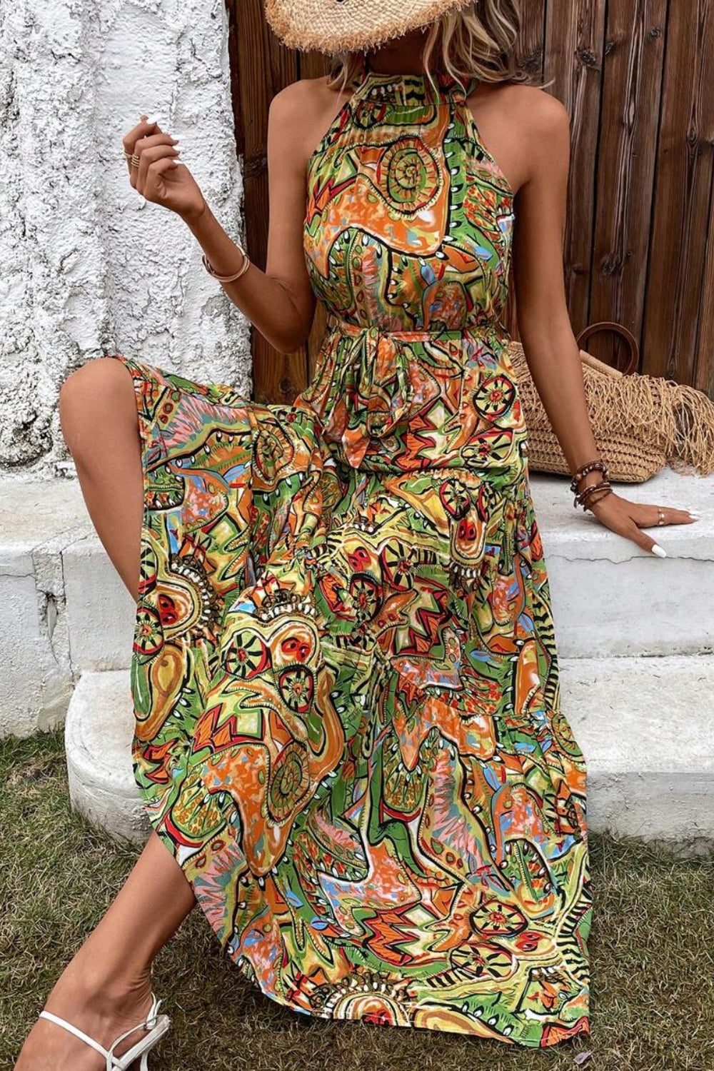 Floral Sleeveless Bohemian Maxi Dress for Summer Vacation