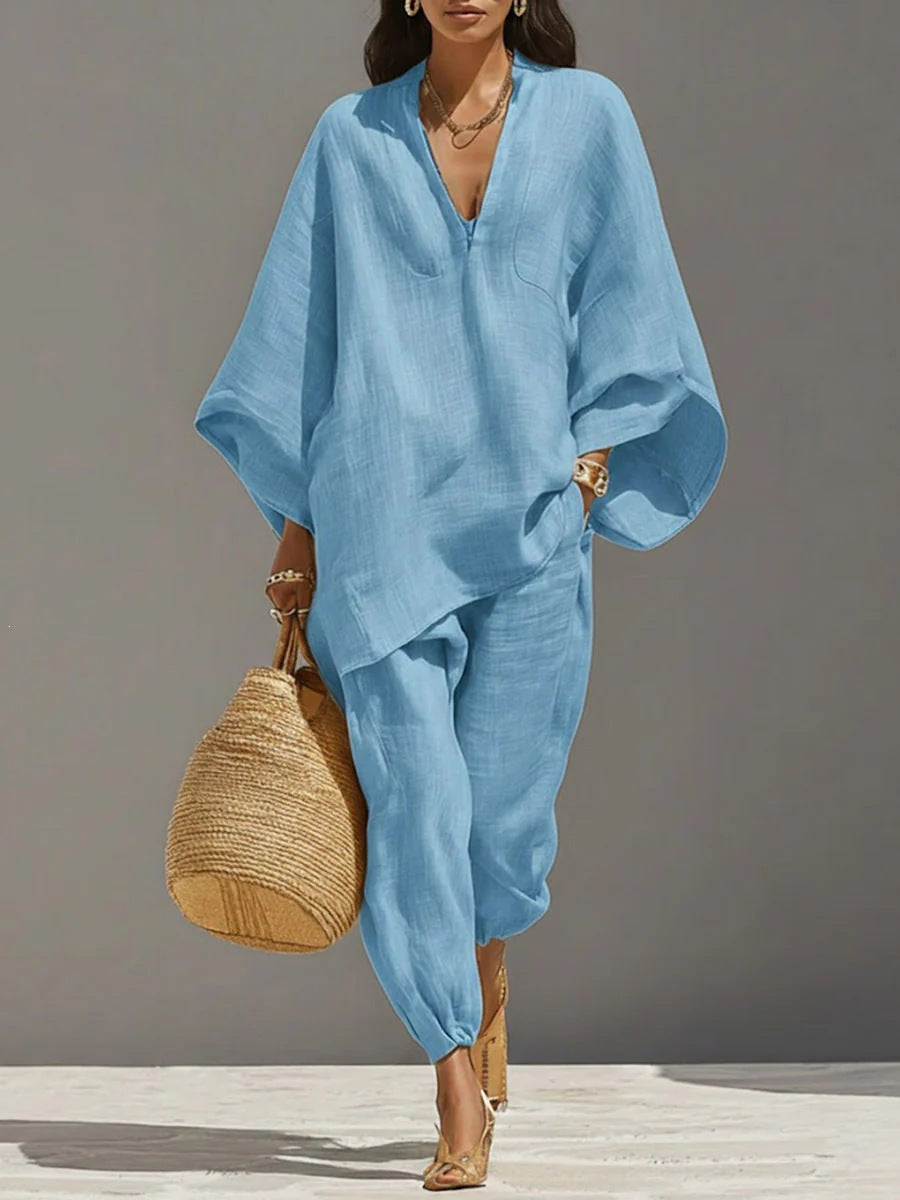 Women's Relaxed Linen-Look Shirt and Cropped Trouser Set - Image 11