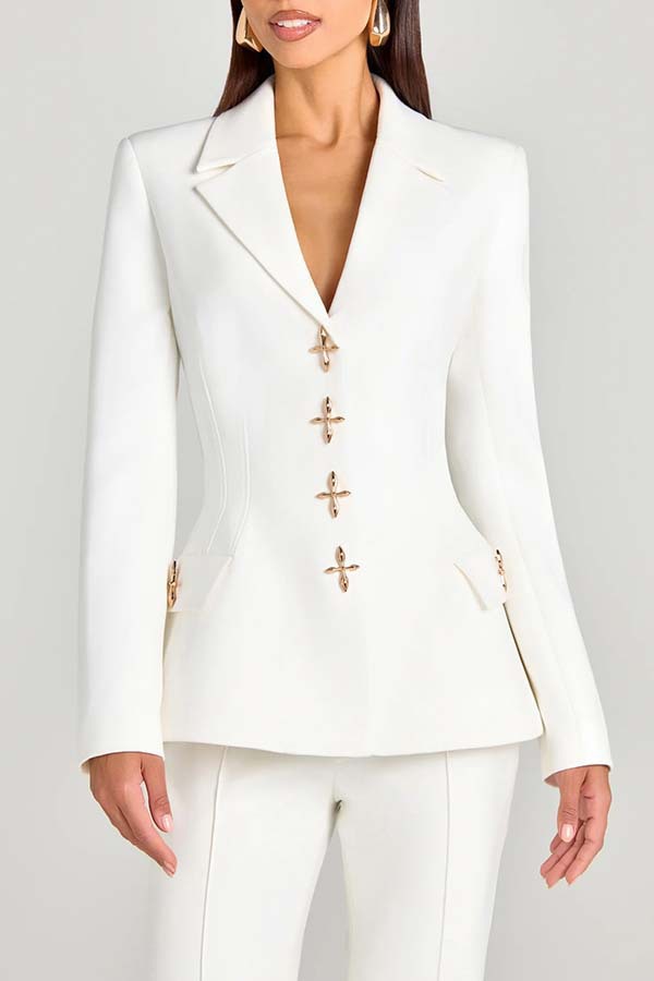 Women's Fitted Sleeveless Blazer Vest with Metallic Button Detail - Image 8
