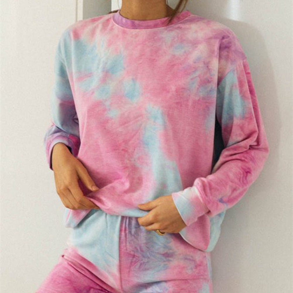 Women's Tie Dye Fashion Print Casual Long Sleeve Home Suit