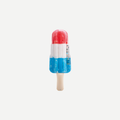 An inflatable red white and blue ice pop shaped pool float against a neutral background.