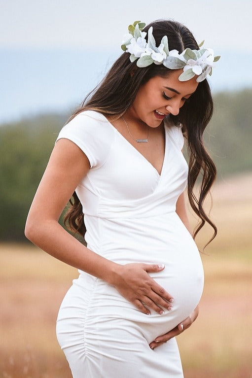 White Off Shoulder Wrap Maternity Photoshoot Gown