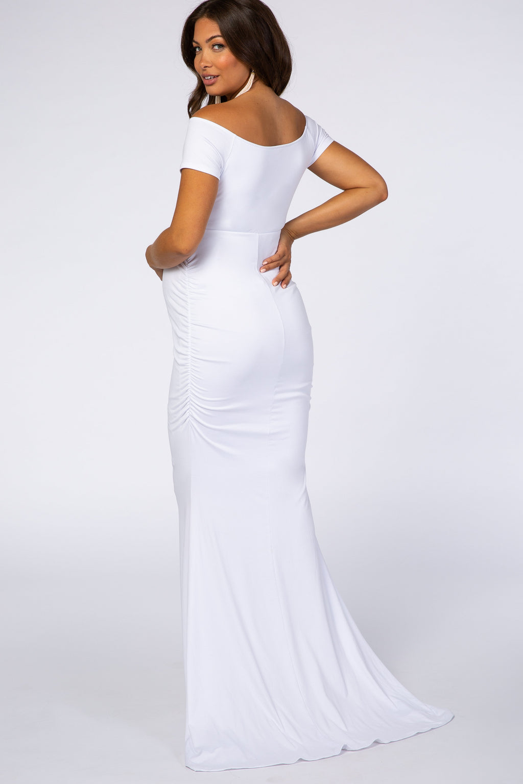 White Off Shoulder Wrap Maternity Photoshoot Gown