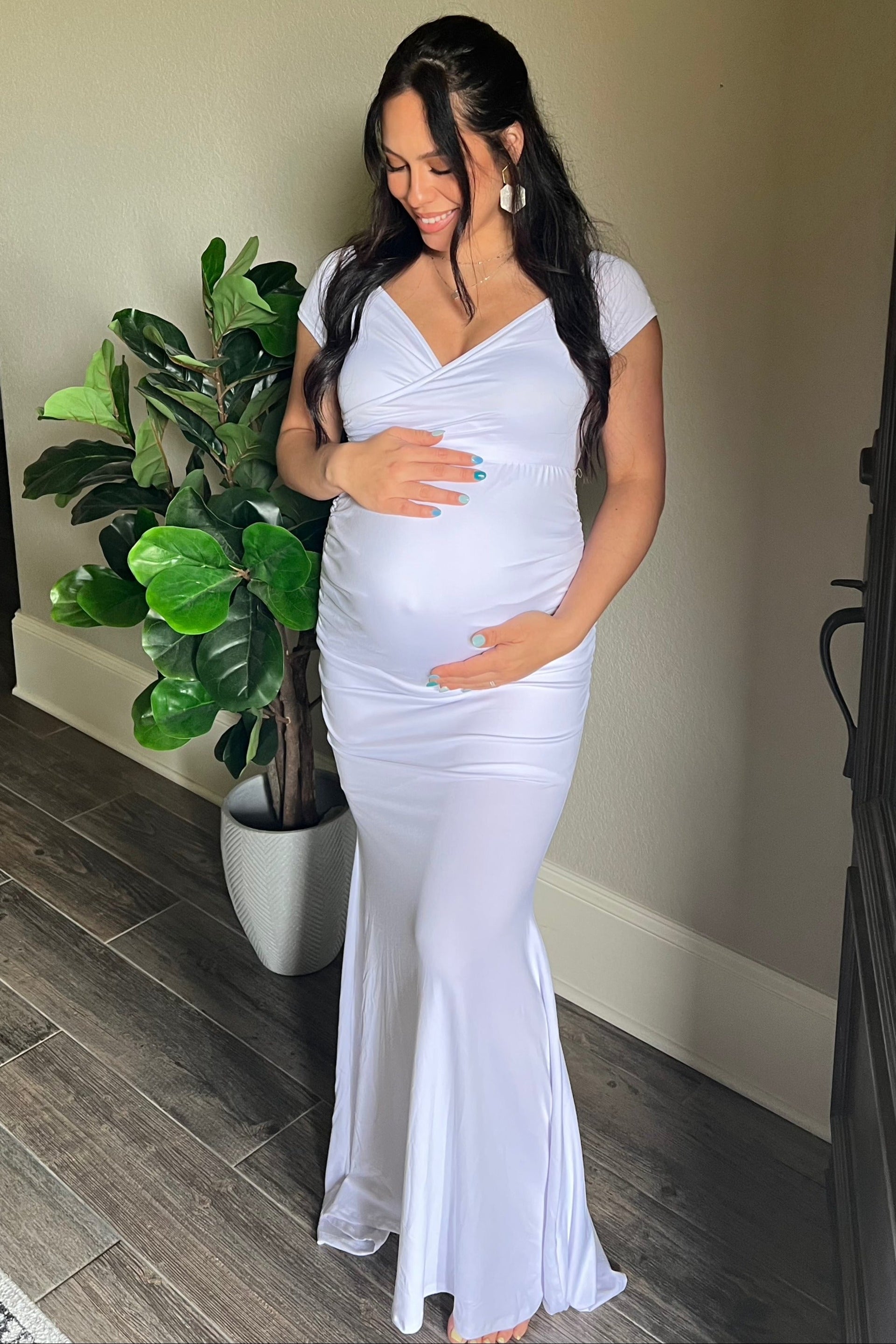 White Off Shoulder Wrap Maternity Photoshoot Gown