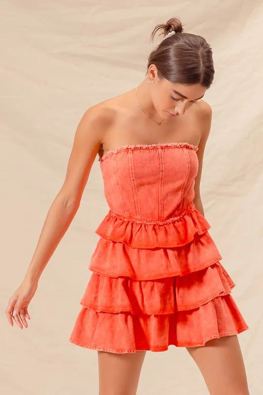 Strapless Ruffle Layered Game Day Dress | Cheer Party