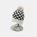 Checkered Knit Beanie with Pompom | Soft Acrylic Winter Hat