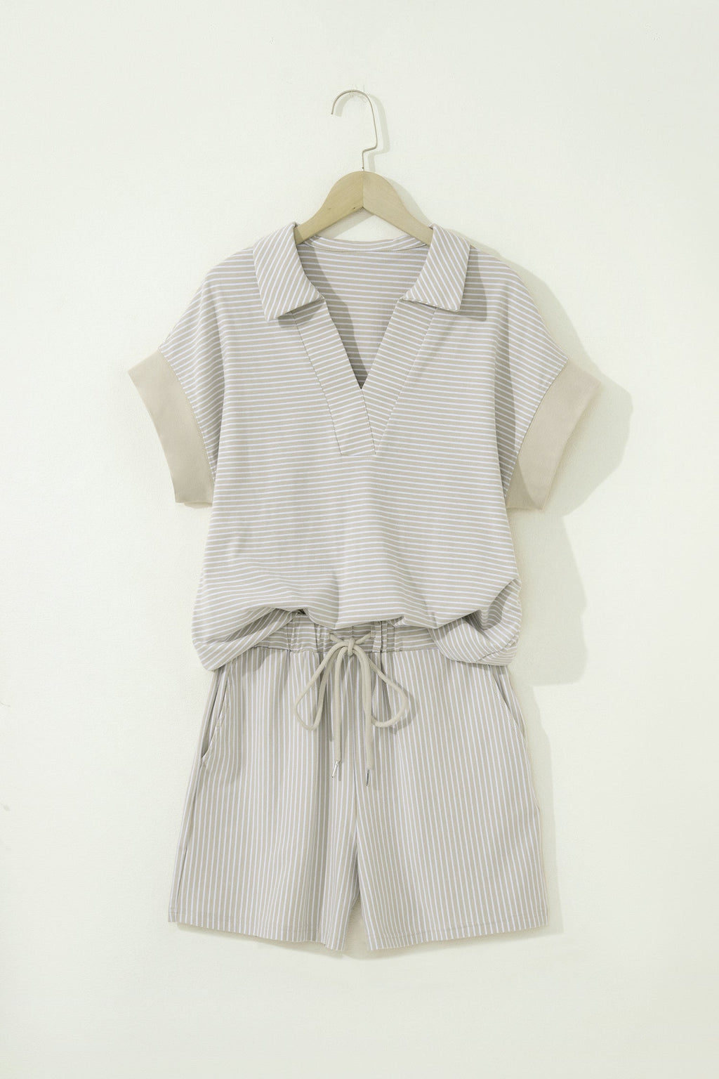 Aadhya Striped Dolman Sleeve Polo Shirt and Shorts Loungewear Set