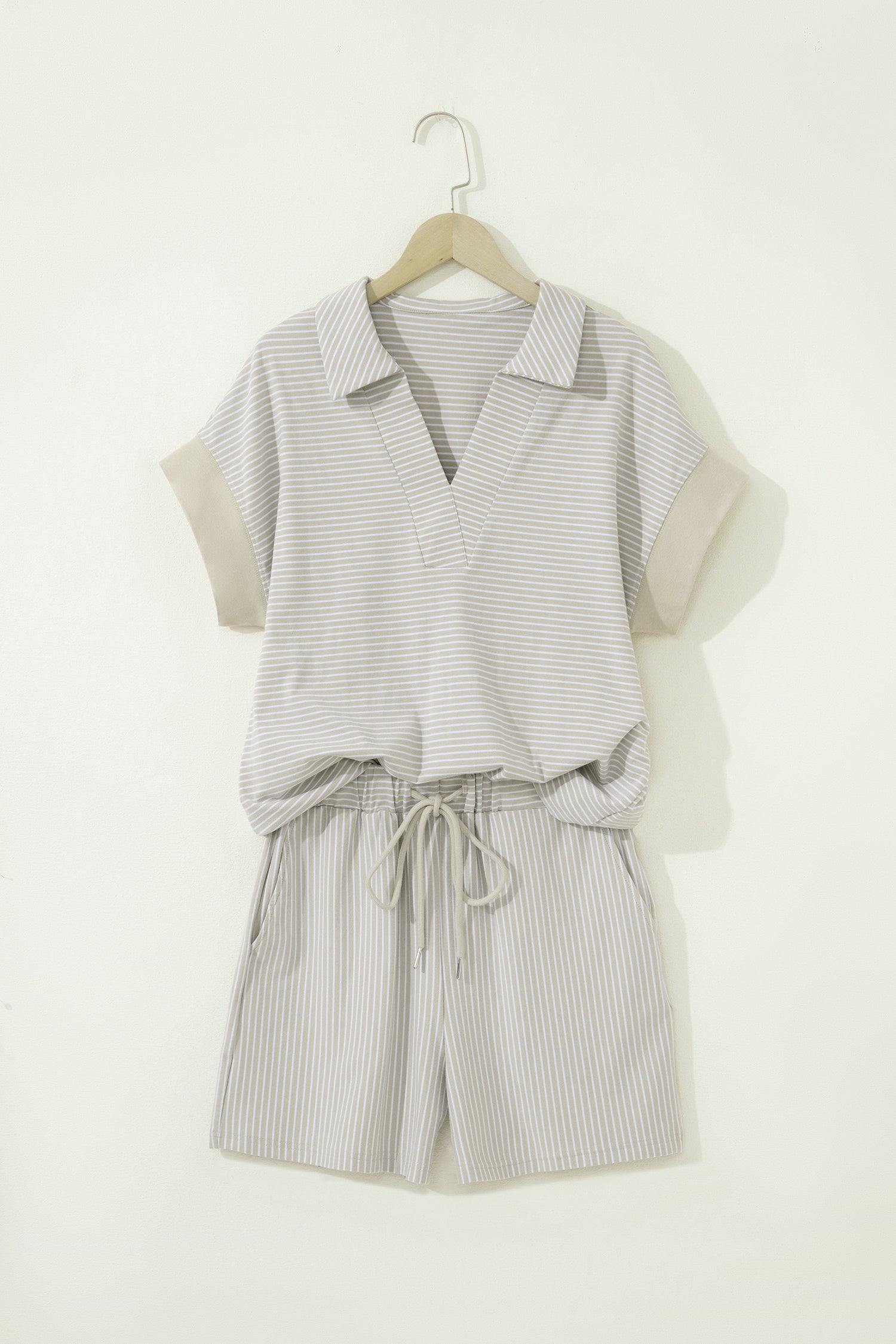 Aadhya Striped Dolman Sleeve Polo Shirt and Shorts Loungewear Set