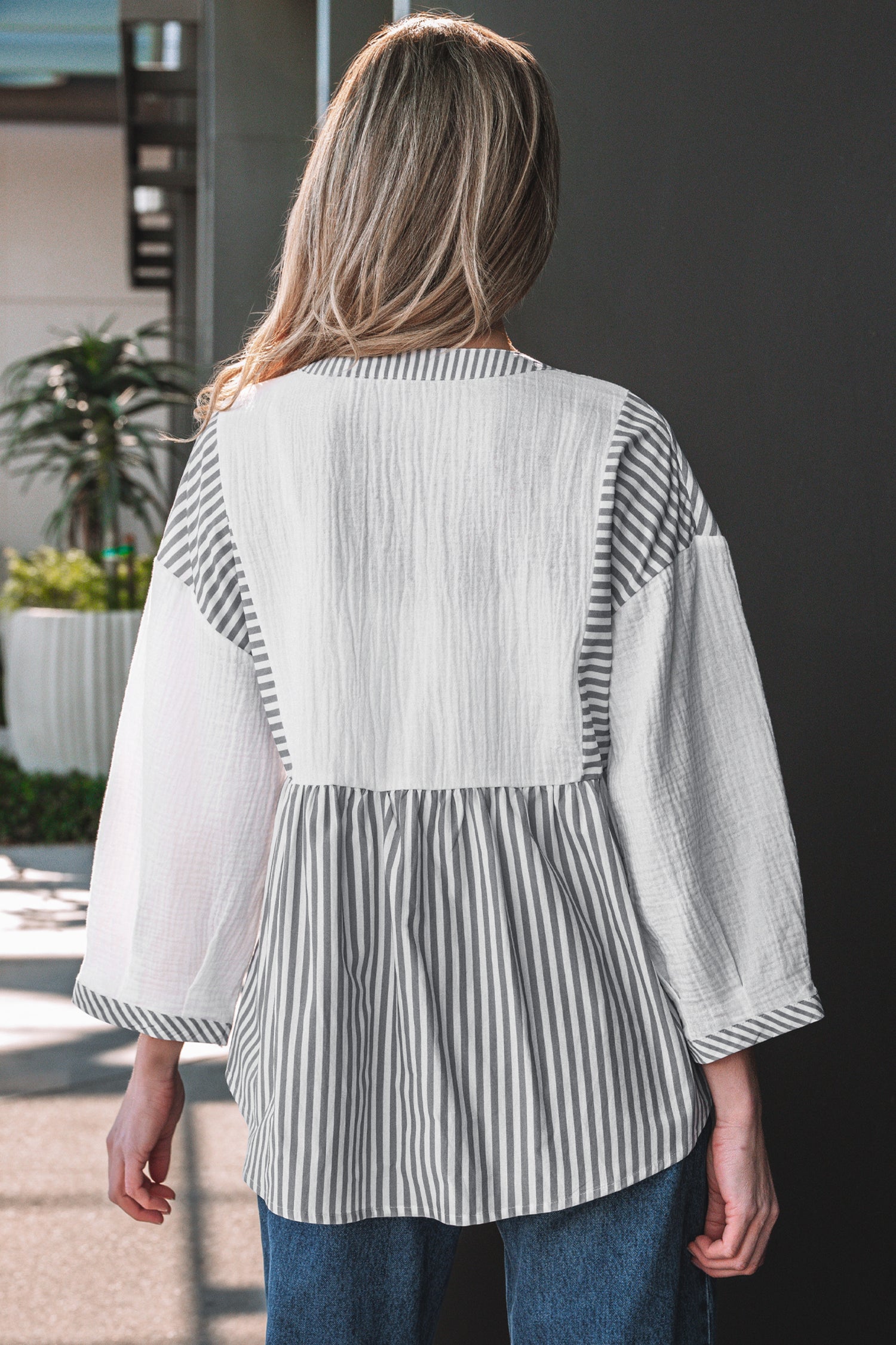 Zahra Striped Cotton Babydoll Blouse with Bracelet Sleeves