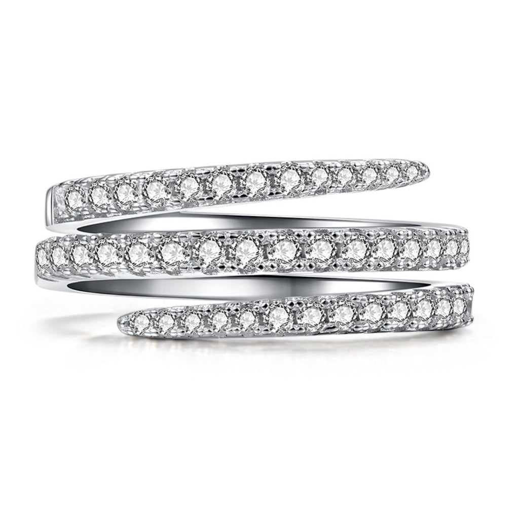 Women's Creative Micro Pave Snake Ring, Three-Line Twisted Row Diamond Simple Versatile Band