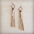 Leather Fringe Earrings with Regalite Sandstone Beads 100j