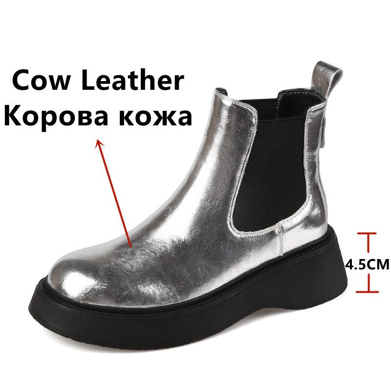 Women's Metallic Gold & Silver Leather Platform Chelsea Boots - Image 2