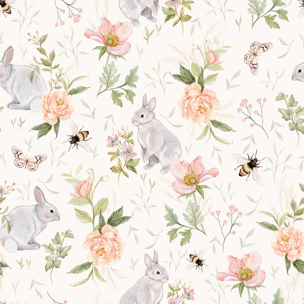 Posey Floral Removable Wallpaper in Cream, Blush-Pink & Sage-Green