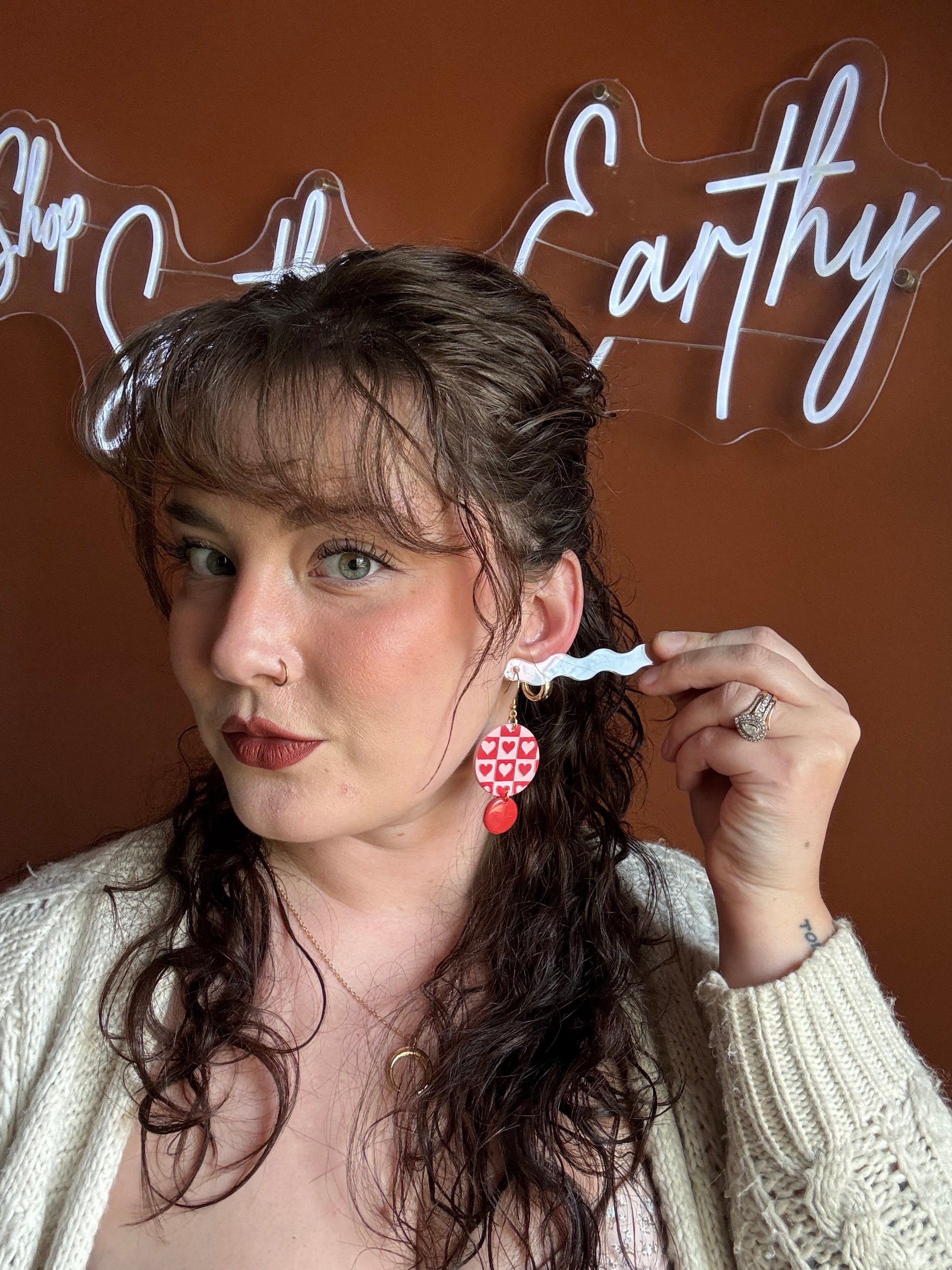 Handmade Checkered Earrings 14k Gold Plated