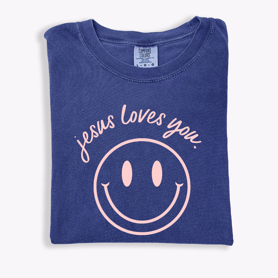 Jesus Loves You Smiley Graphic Tee Unisex Relaxed Fit Cotton Shirt