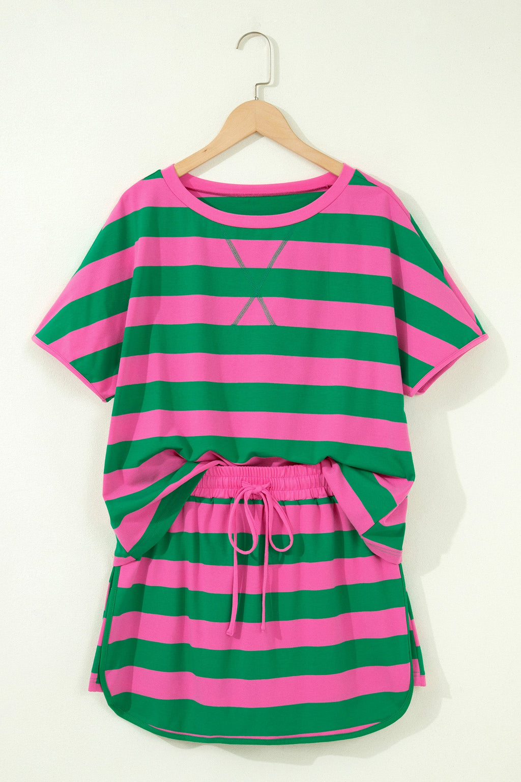 Yellow Stripe Dolman Tee and Drawstring Skort Athletic 2Pc Set