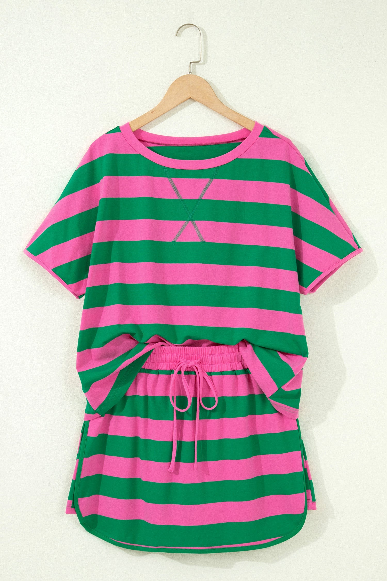 Yellow Stripe Dolman Tee and Drawstring Skort Athletic 2Pc Set