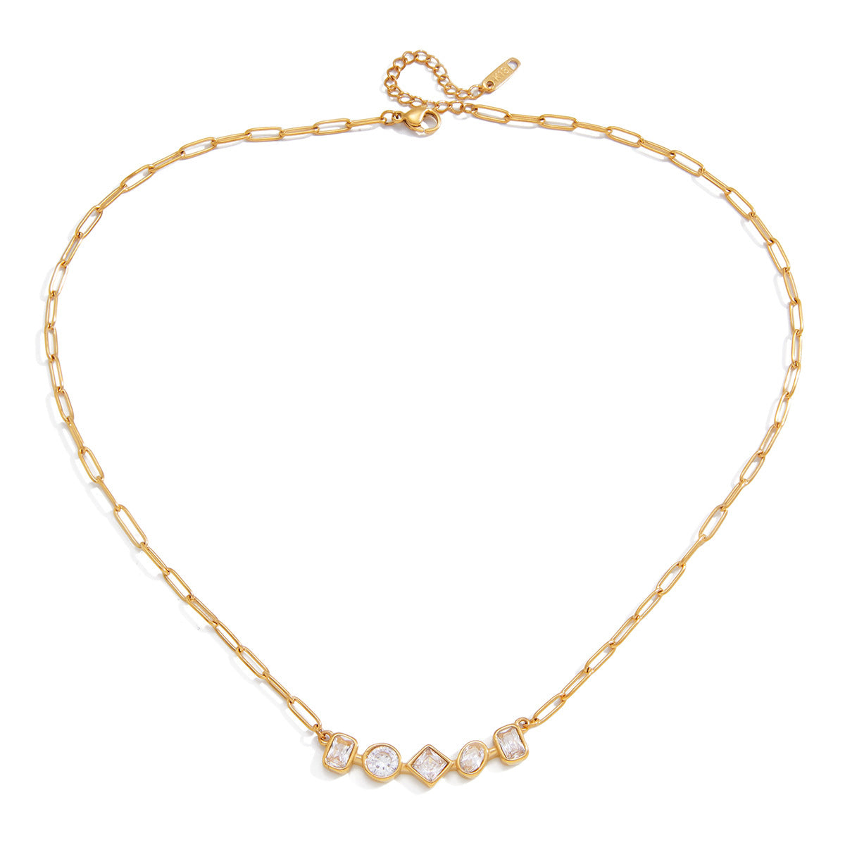 A luxury jewelry set by Vera Lux featuring a zircon pendant necklace and matching chain tassel earrings.