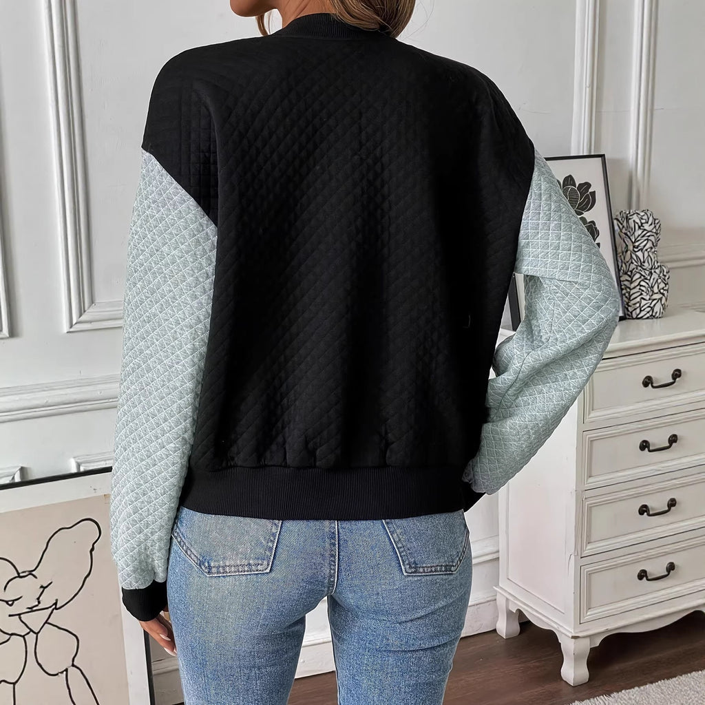 Women’s Color-Blocked Baseball Collar Casual Long-Sleeved Zipper Jacket